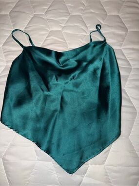Satin Handkerchief Cami Top - Emerald Green